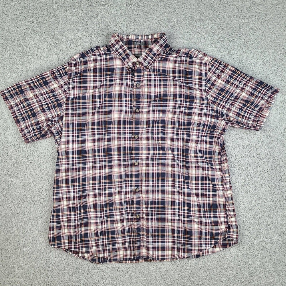 Eddie Bauer Shirt Mens XXL Black Red Classic Fit Button Down Plaid‎ Short Sleeve
